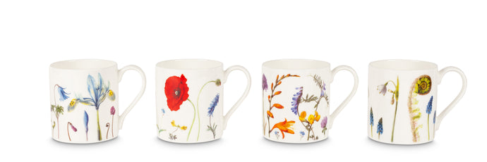Set of four large bone china mugs